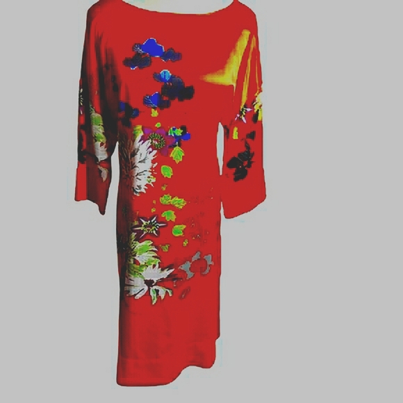 Polynesian Floral Shift Soft Suroundings Asain Vibe Satiny Bold Dress - Picture 3 of 12